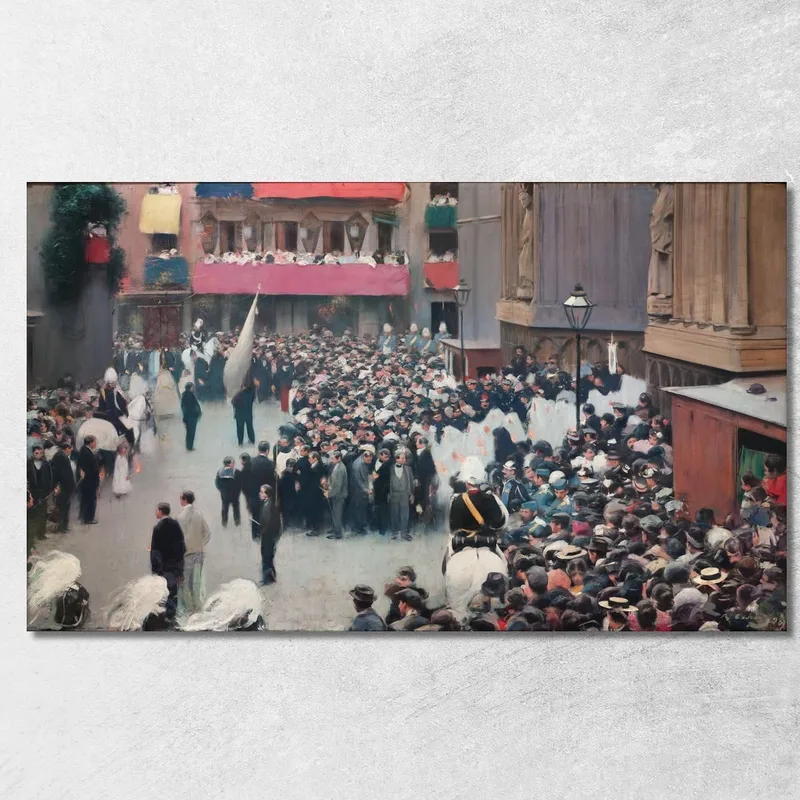 La Processione Del Corpus Christi Che Lascia La Chiesa Di Santa Maria Del Mar Ramón Casas quadro stampa su tela