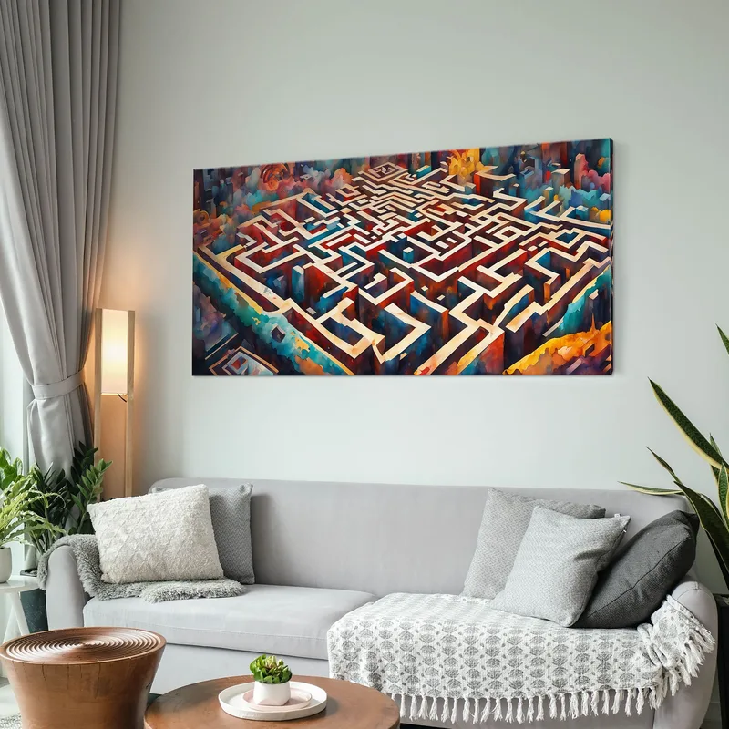 Quadro Forme Astratte Labirinto Multicolore Di Luci E Ombre