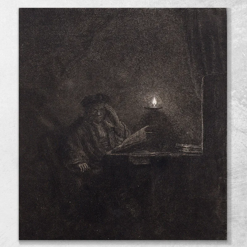 Estudiante En Una Mesa A La Luz De Las Velas Rembrandt van Rijn