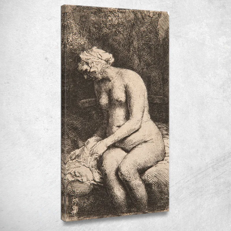 Donna Che Si Bagna I Piedi In Un Ruscello Rembrandt van Rijn quadro stampa su tela