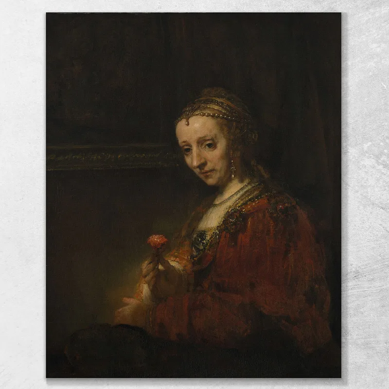 Frau Mit Einem Rosa Rembrandt van Rijn