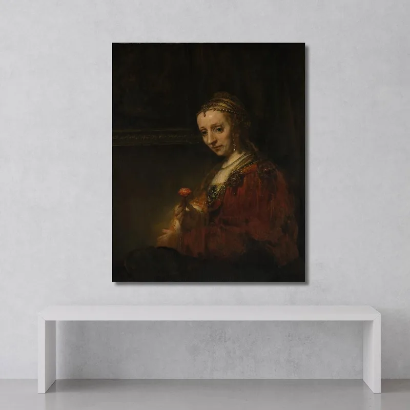 Frau Mit Einem Rosa Rembrandt van Rijn