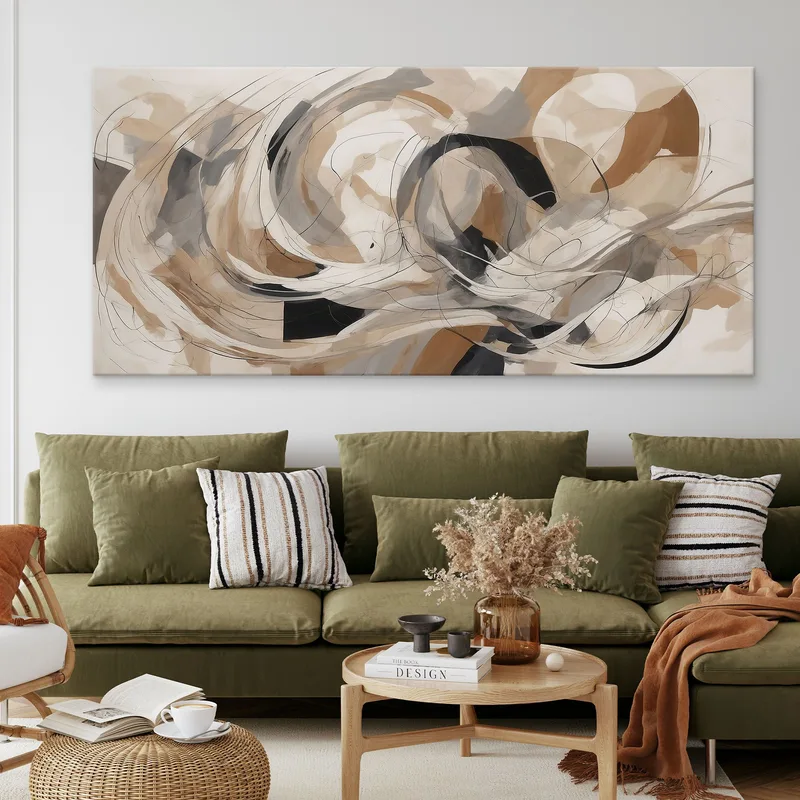Quadro Forme Astratte Vortice Di Colori Beige E Nero