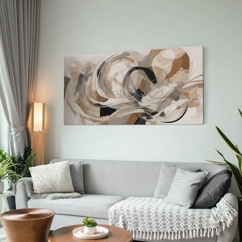 Quadro Forme Astratte Vortice Di Colori Beige E Nero