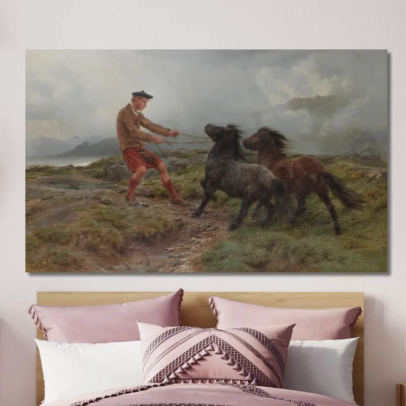 Un Guardabosques Y Dos Ponis De Shetland En Un Paisaje Brumoso Rosa Bonheur
