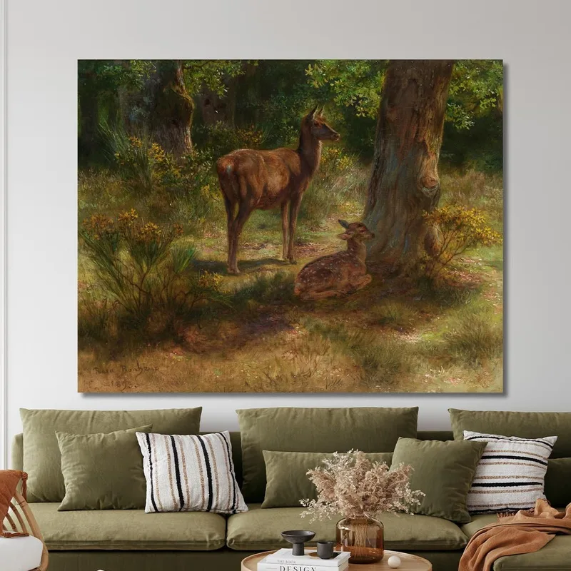 Hirsche Und Raubtiere In Einem Wald Rosa Bonheur