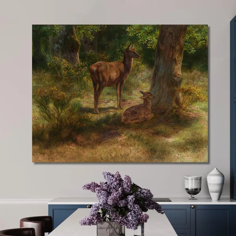 Hirsche Und Raubtiere In Einem Wald Rosa Bonheur