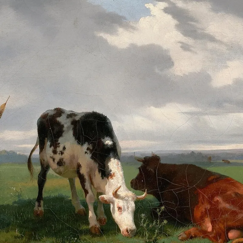 Bergère Et Deux Vaches Dans Un Pré Rosa Bonheur
