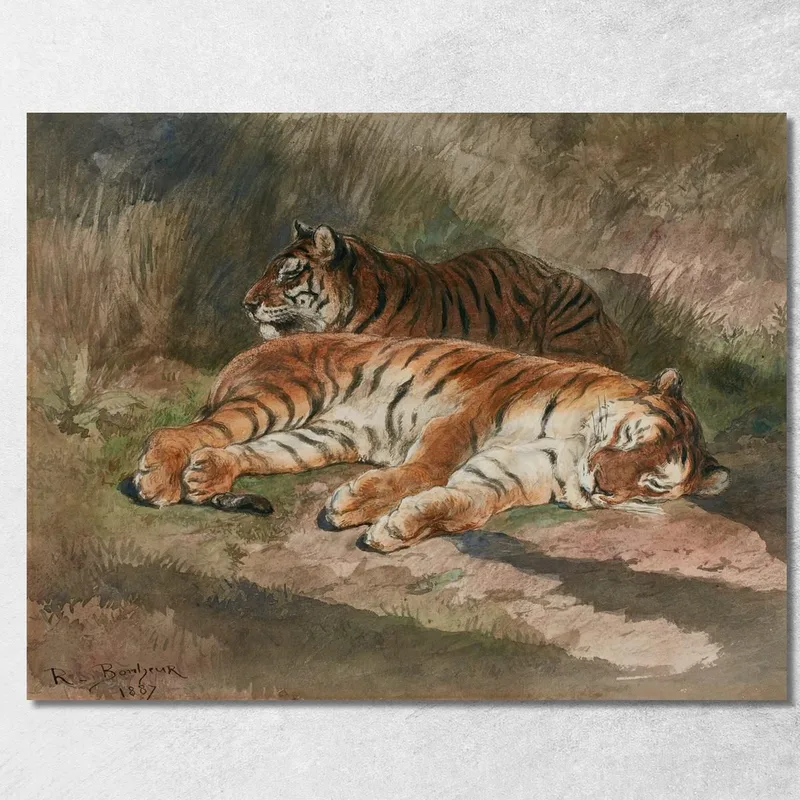 Deux Tigres Couchés Rosa Bonheur tableau impression sur toile