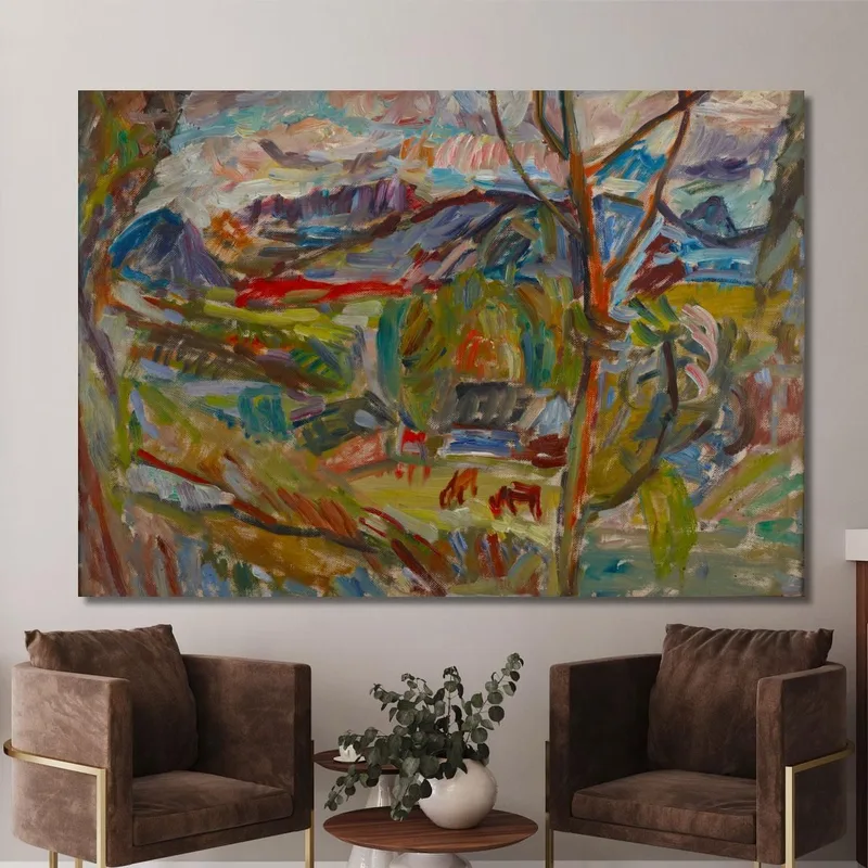 Paesaggio Montano Con Mucche Sasza Blonder quadro stampa su tela