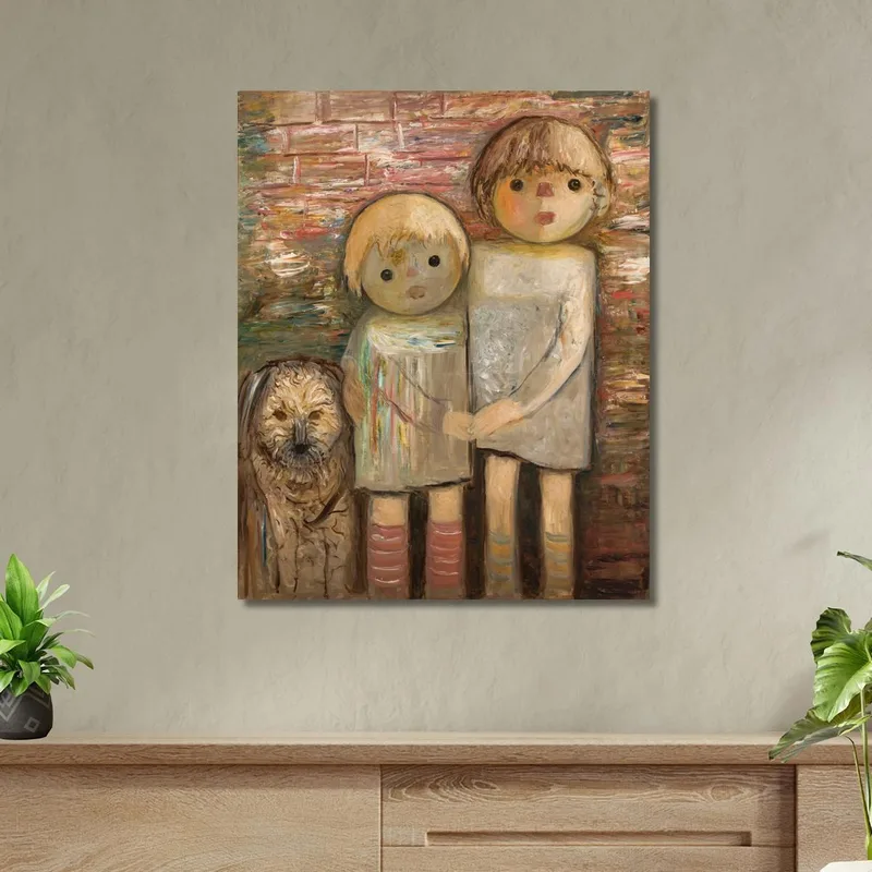 Two Children With A Dog Tadeusz Makowski