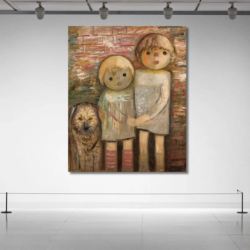 Two Children With A Dog Tadeusz Makowski