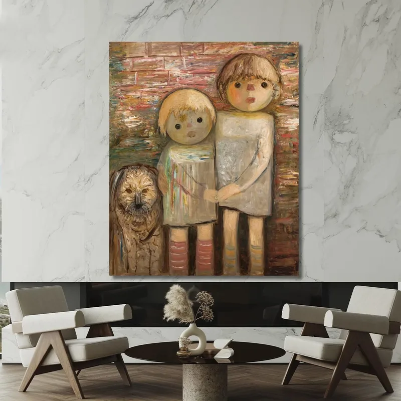 Two Children With A Dog Tadeusz Makowski