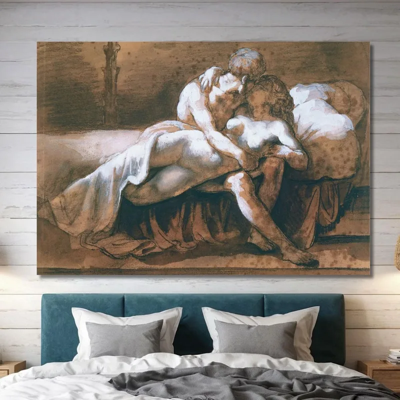 Il Bacio Lavaggio Seppia Al Carbone E Tempera Bianca Su Carta Théodore Géricault