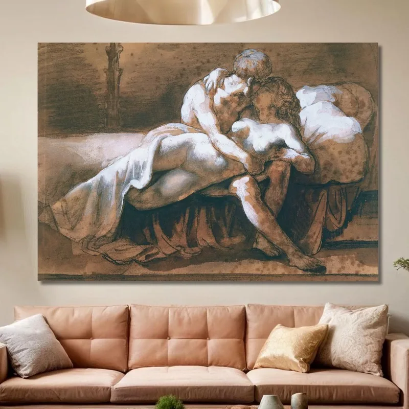 Il Bacio Lavaggio Seppia Al Carbone E Tempera Bianca Su Carta Théodore Géricault