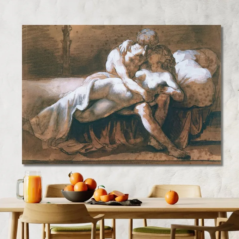 Il Bacio Lavaggio Seppia Al Carbone E Tempera Bianca Su Carta Théodore Géricault