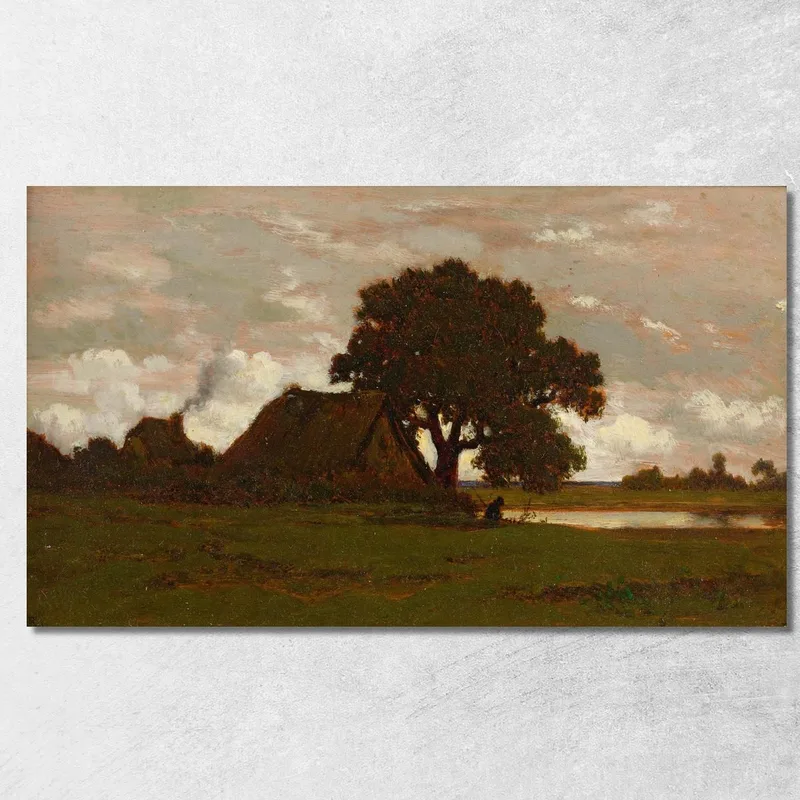 Cottage Dal Tetto Di Paglia Vicino Allo Stagno Théodore Rousseau quadro stampa su tela