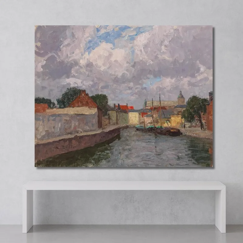 Un Canal Con Barcos Delante De Un Pueblo Alfred Zoff