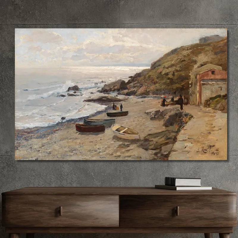 Ambiente Nocturno Con Pescadores En La Costa. Alfred Zoff