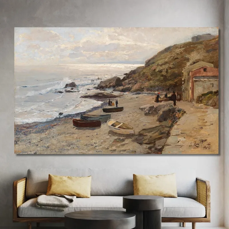 Ambiente Nocturno Con Pescadores En La Costa. Alfred Zoff