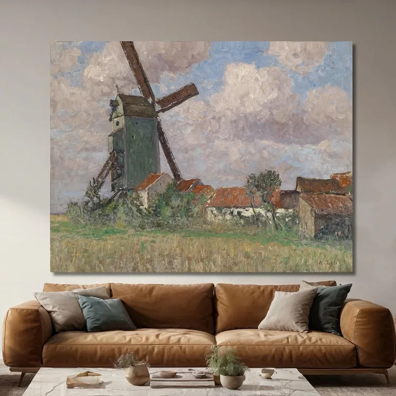 Molino De Viento Y Pueblo En Bélgica Alfred Zoff