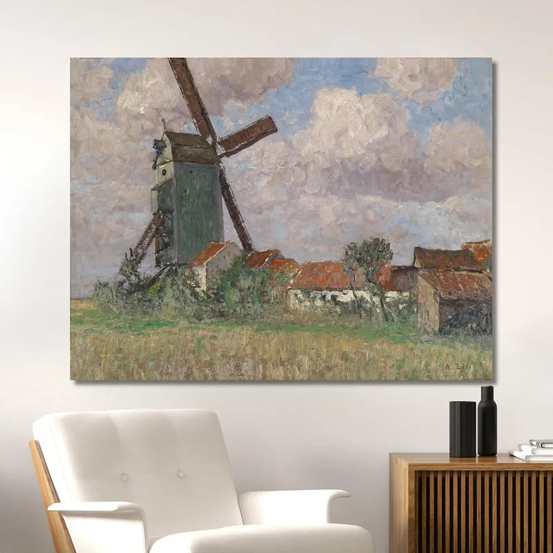 Molino De Viento Y Pueblo En Bélgica Alfred Zoff