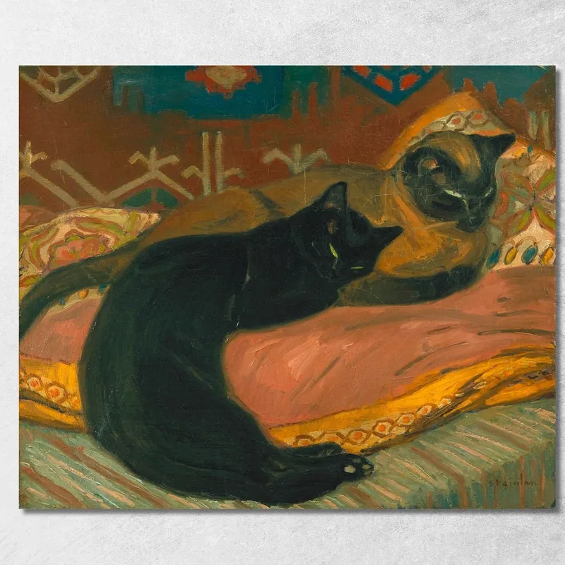 Two Cats Lying On A Sofa Théophile Alexandre Steinlen canvas print