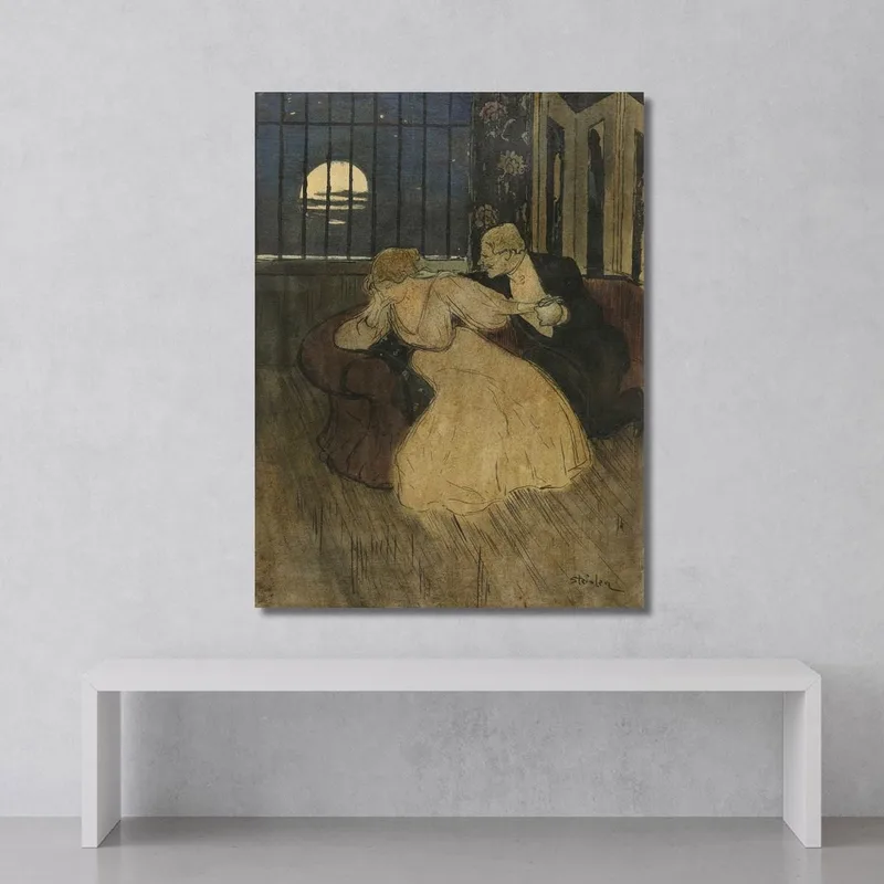 Caballero Con Falda Tratando De Persuadir A Una Dama Que Duda En Un Sofá Théophile Alexandre Steinlen