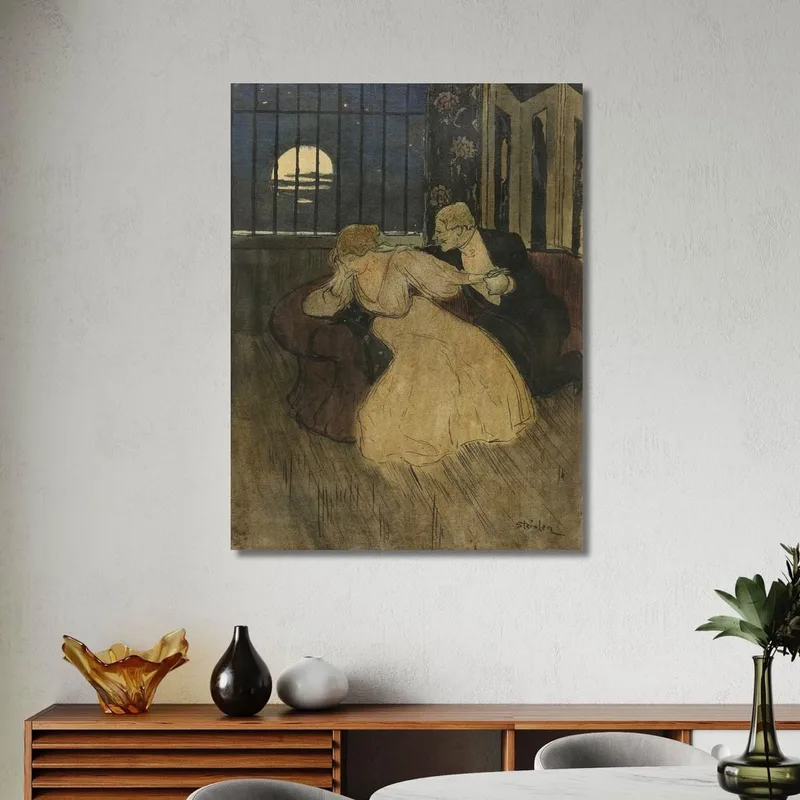 Caballero Con Falda Tratando De Persuadir A Una Dama Que Duda En Un Sofá Théophile Alexandre Steinlen