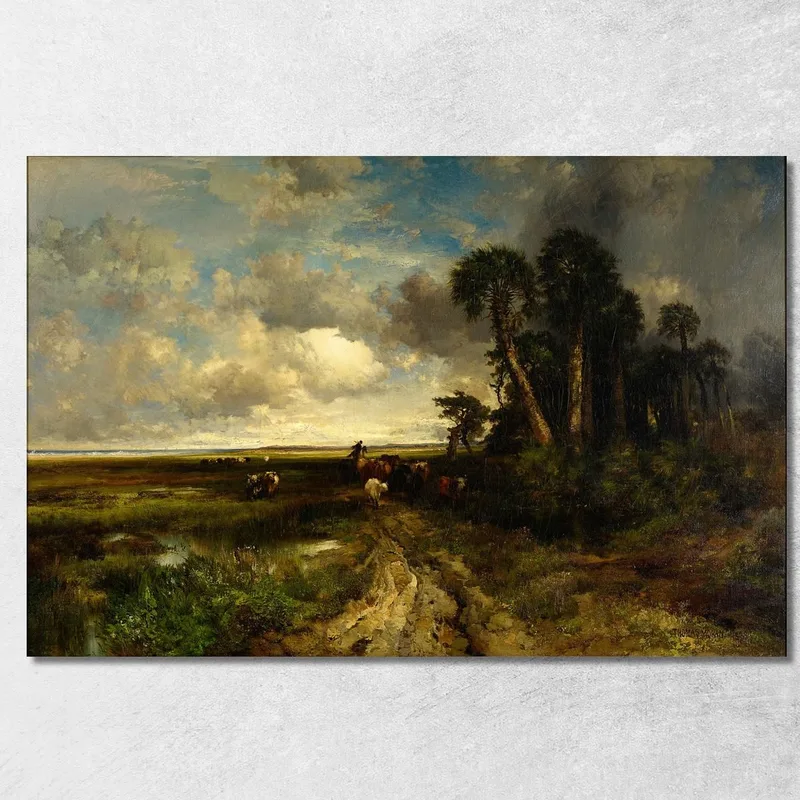 Portare A Casa Il Bestiame Della Costa Della Florida Thomas Moran quadro stampa su tela