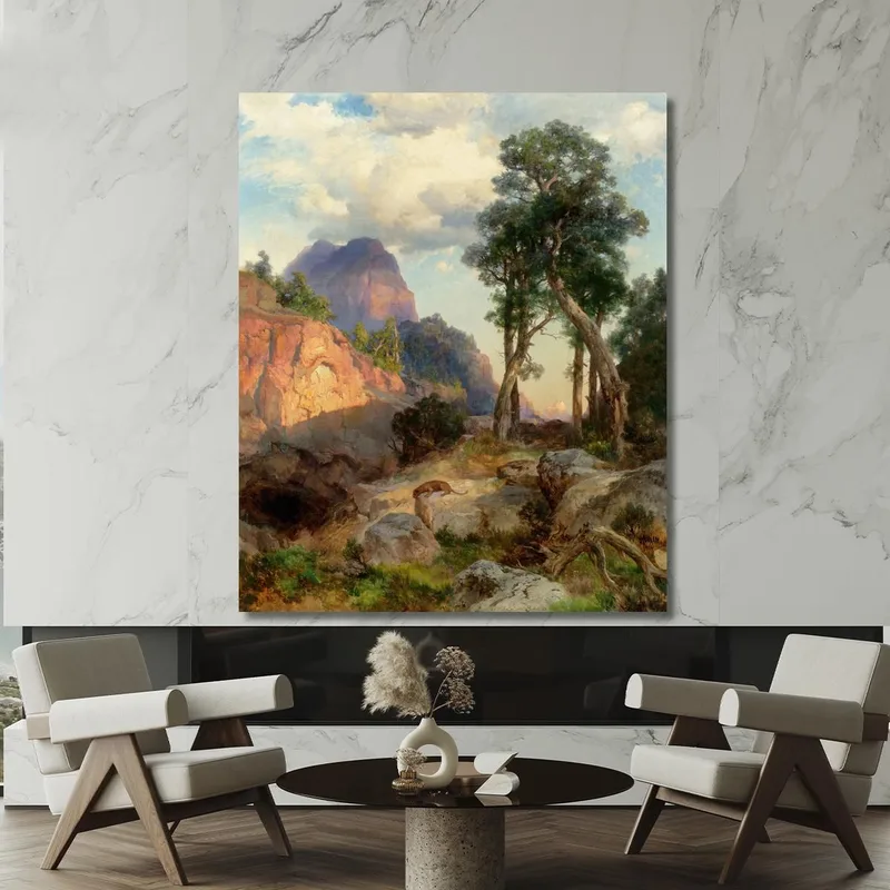 Lion De Montagne Dans Le Repaire Du Grand Canyon Thomas Moran