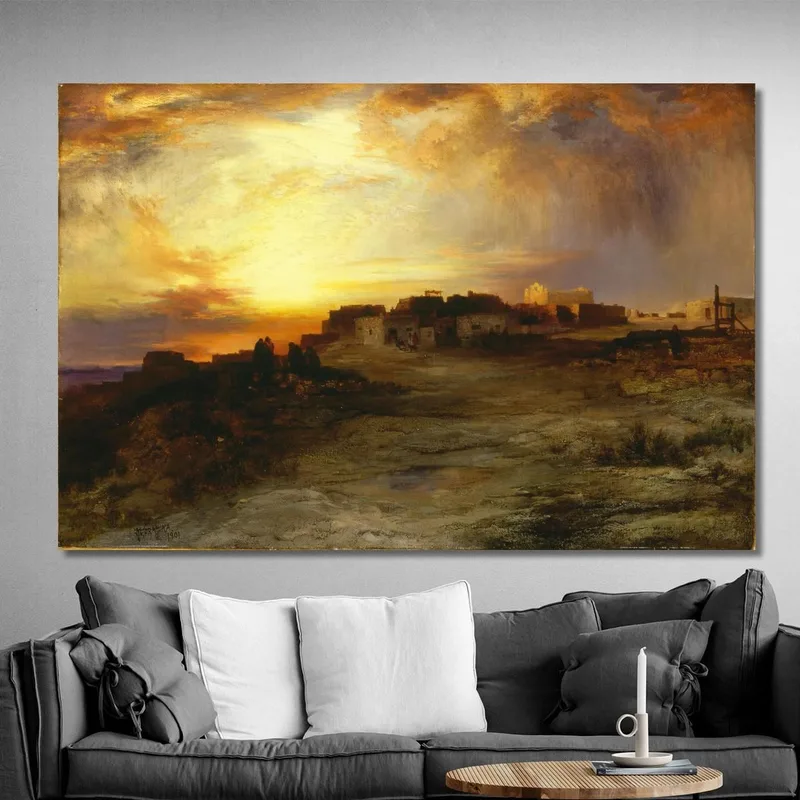 Pueblo Al Atardecer En Laguna Thomas Moran