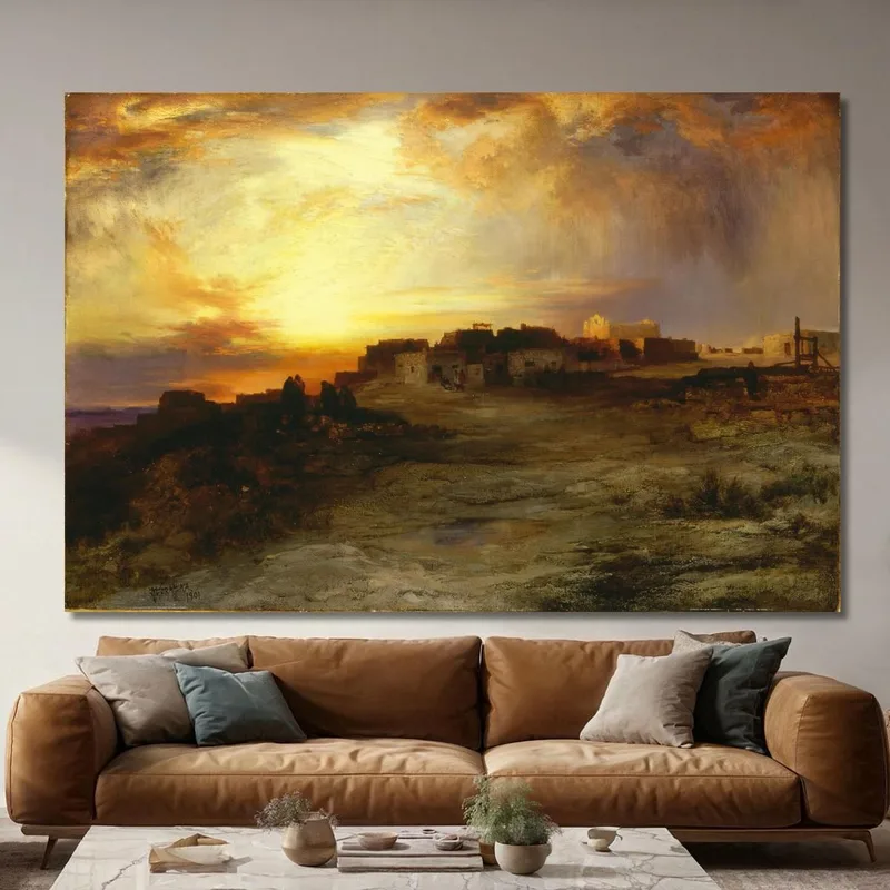Pueblo Al Atardecer En Laguna Thomas Moran