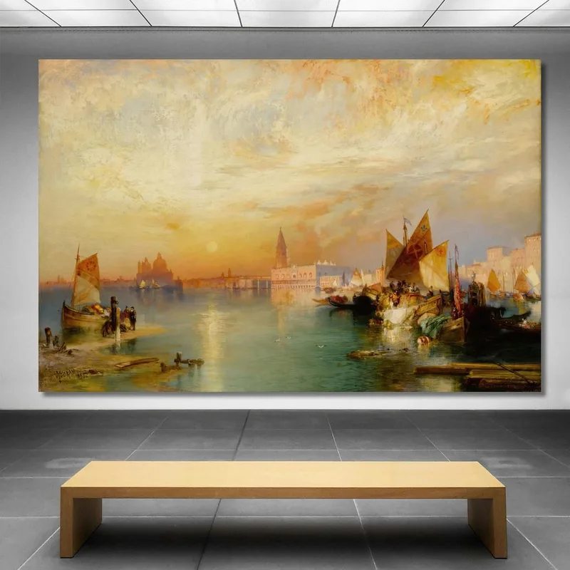 Puesta De Sol En Santa María Y El Palacio Ducal De Venecia Thomas Moran