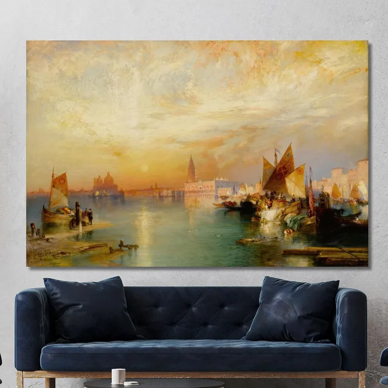 Puesta De Sol En Santa María Y El Palacio Ducal De Venecia Thomas Moran