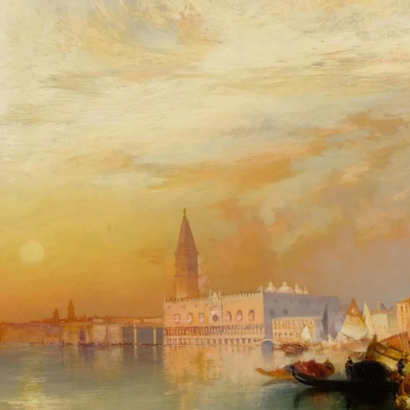 Puesta De Sol En Santa María Y El Palacio Ducal De Venecia Thomas Moran