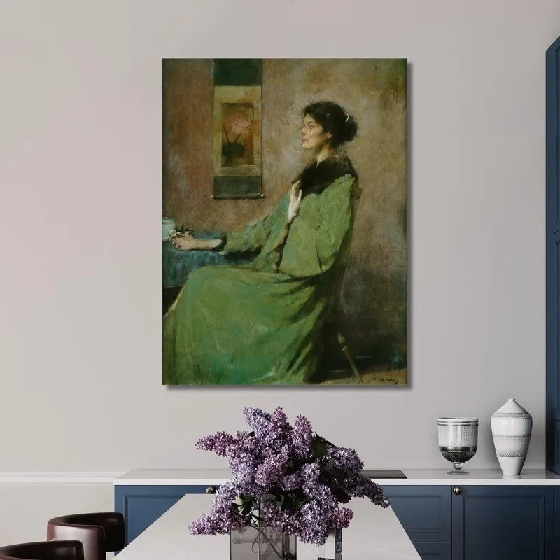 Portrait D'Une Dame Tenant Une Rose Thomas Wilmer Dewing