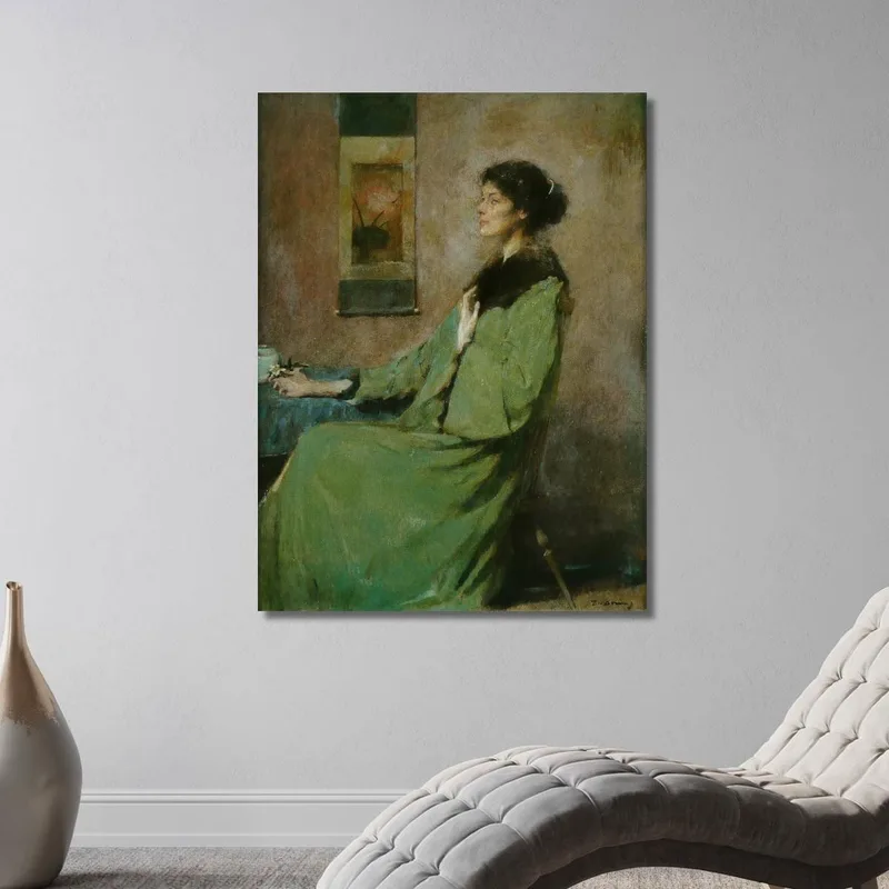 Portrait D'Une Dame Tenant Une Rose Thomas Wilmer Dewing