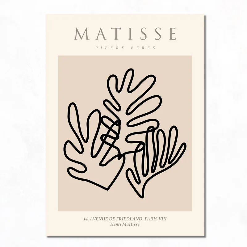 Dessin Minimaliste de Lignes de Feuilles tableau sur toile