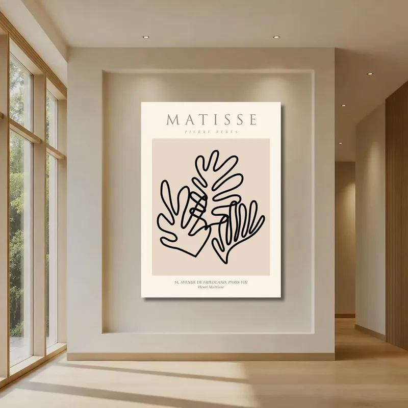 Dessin Minimaliste de Lignes de Feuilles tableau sur toile