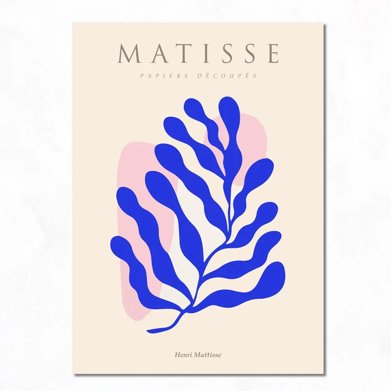Toile artistique contour de feuille bleue