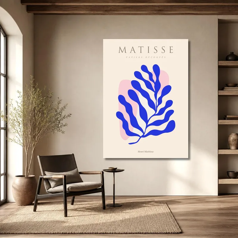 Toile artistique contour de feuille bleue