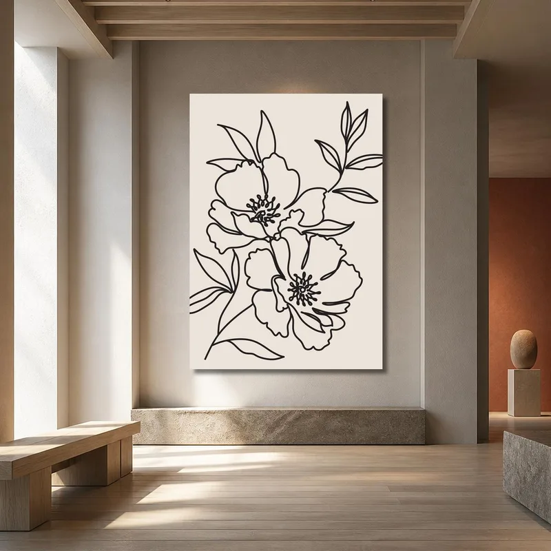 Arte Floreale in Linee Nere stampa su tela
