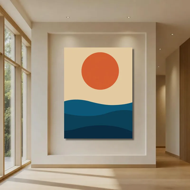 Canvas art print abstract sunset over waves