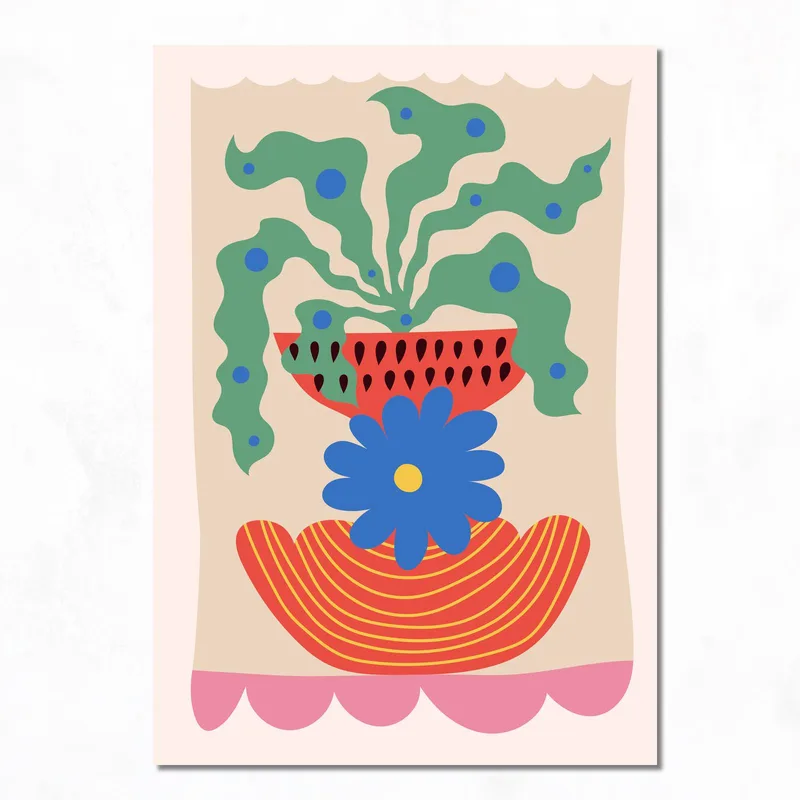 Abstract Flower Pot with Green Leaves fine art print