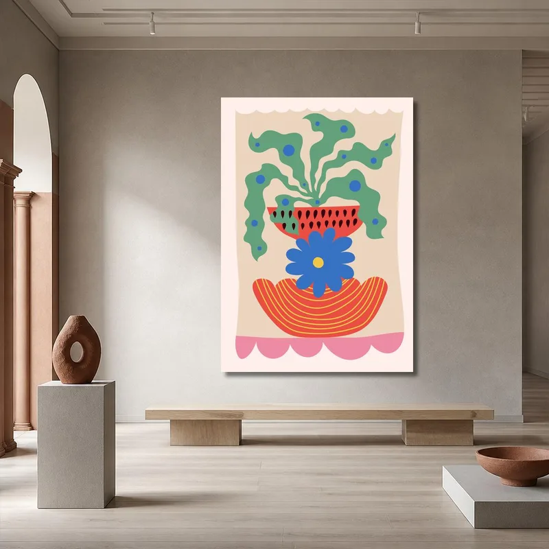 Abstract Flower Pot with Green Leaves fine art print