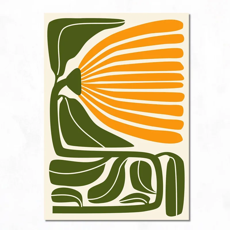 Astratto Floreale Verde e Arancione quadro canvas