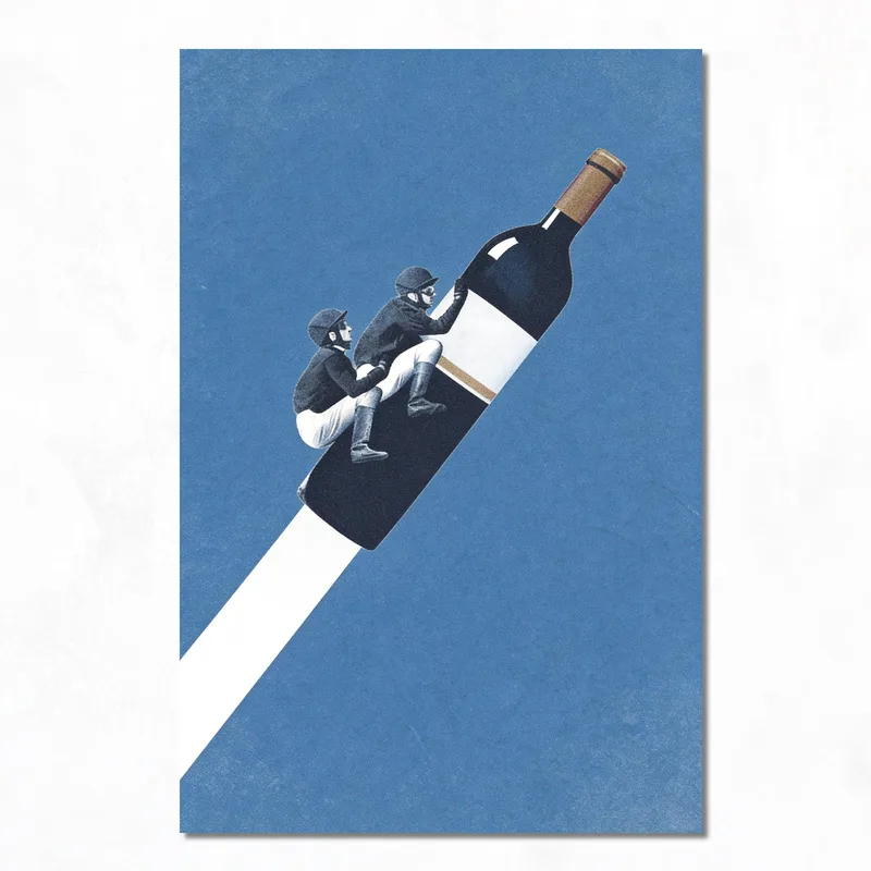 Impression sur toile jockeys sur bouteille de vin