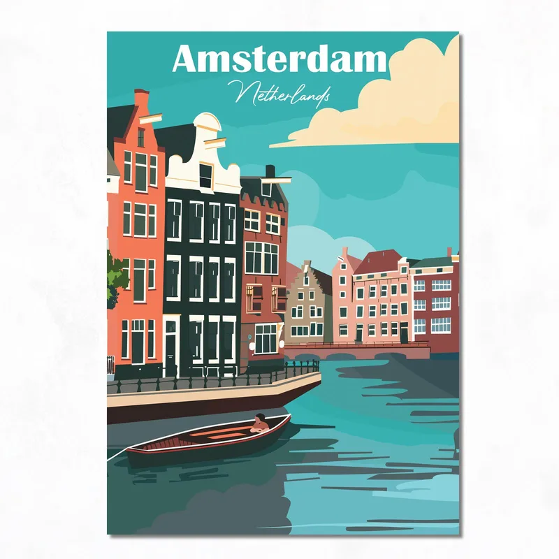 Quadro su tela scena del canale di amsterdam