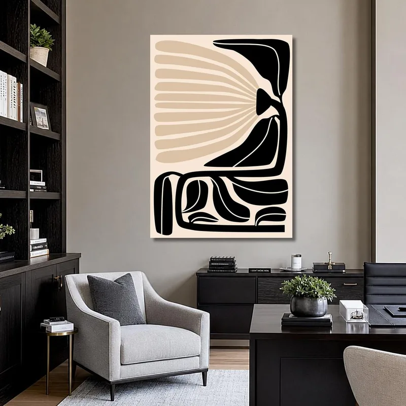 Composition Abstraite Noire et Beige tableau moderne